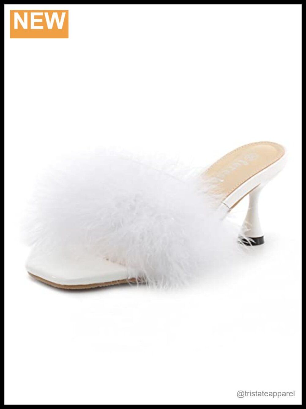 Women's Fluffy Fur Mule Sandals Kitten Heel Square Open Toe Slip On Clear Strap